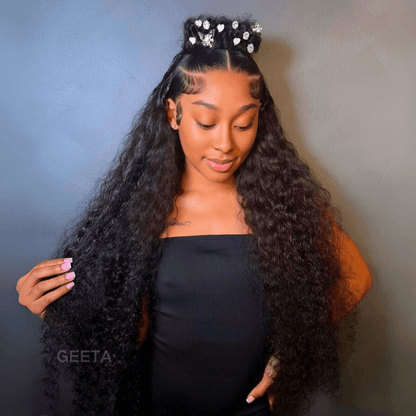 $179 26Inch Deep Curly Glueless 6x4 / 13x4 Transparent Lace Front Wig Pre Plucked Brazilian Human Hair Wig Flash Sale