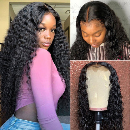 $179 26Inch Deep Curly Glueless 6x4 / 13x4 Transparent Lace Front Wig Pre Plucked Brazilian Human Hair Wig Flash Sale