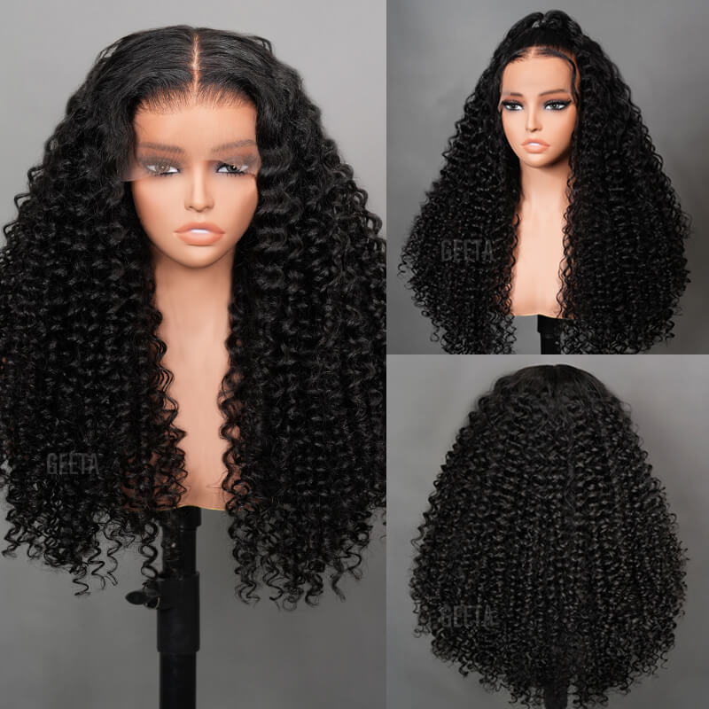 $179 26Inch Deep Curly Glueless 6x4 / 13x4 Transparent Lace Front Wig Pre Plucked Brazilian Human Hair Wig Flash Sale