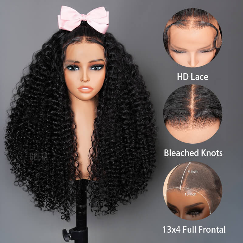 $179 26Inch Deep Curly Glueless 6x4 / 13x4 Transparent Lace Front Wig Pre Plucked Brazilian Human Hair Wig Flash Sale