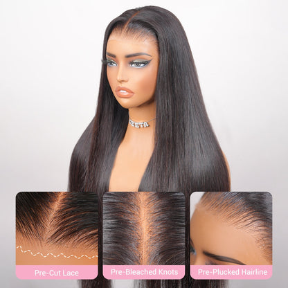 $179 26Inch Straight Hair Transparent Lace Glueless Wigs Human Hair 180% Density Flash Sale