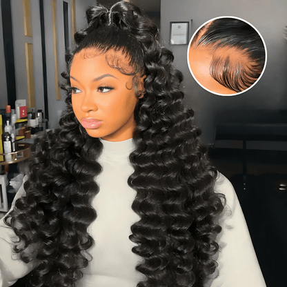 Geeta Natural Crimps Curls Loose Deep Wave HD Lace Frontal Glueless Wig Flash Sale
