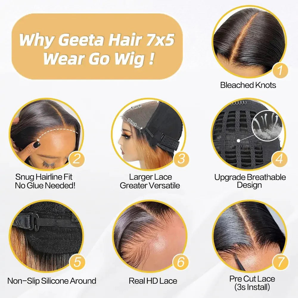 Geeta 7×5/5×5 Lace Curtain Bangs Glueless Wigs 99J  Burgundy Body Wave Human Hair Wig Wear Go HD Lace Wig