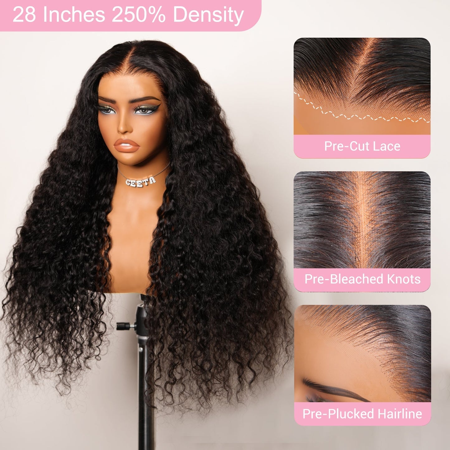 13x4 Lace Front Raw Indian Glueless Wig Natural Wavy 300% Density Human Hair Wigs Pre Plucked