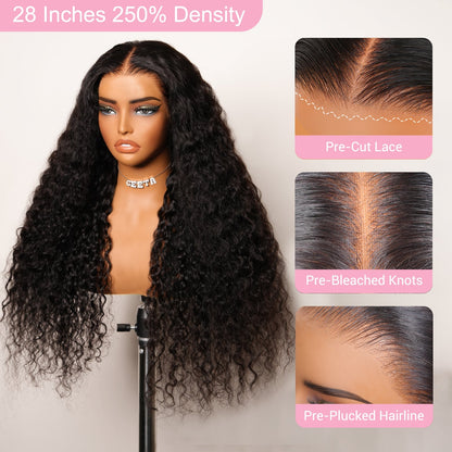 13x4 Lace Front Raw Indian Glueless Wig Natural Wavy 300% Density Human Hair Wigs Pre Plucked