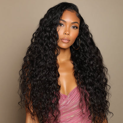 13x4 Lace Front Raw Indian Glueless Wig Natural Wavy 300% Density Human Hair Wigs Pre Plucked