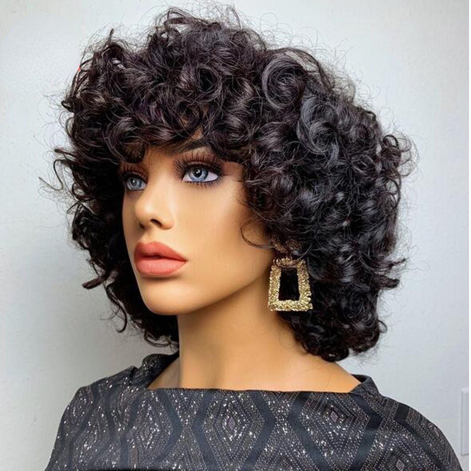 Lazy Girl Wigs Bouncy Wave Pixie Cut Glueless Bob Wig Bouncy Curl 13x4 Lace Front Wig No Code Needed