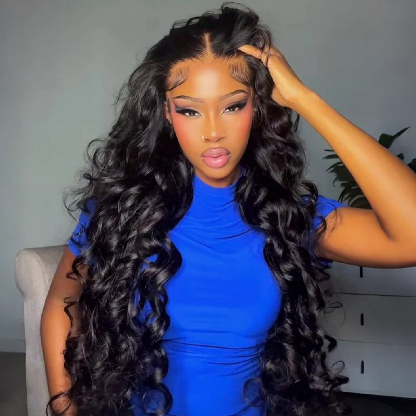 13x4 Lace Loose Body Wave Human Hair Wigs Ocean Wave Lace Front Wigs with Curtain Bangs Full 250% Density