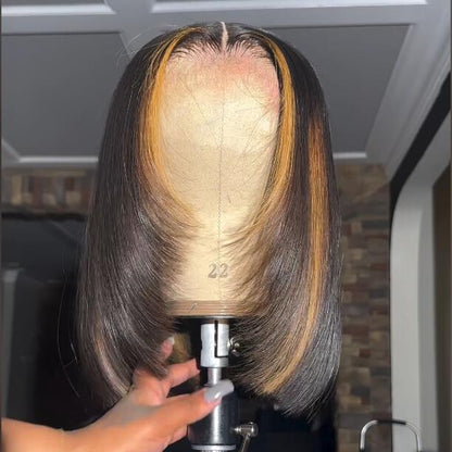 Geeta Layer Cut Ombre Highlight Straight Bob Human Hair Wigs 13x4 Lace Front Glueless Wigs Flash Sale