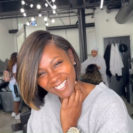 Geeta Brown Highlight Side Part Short Bob Wig Glueless Straight Lace Front Human Hair Wigs Flash Sale