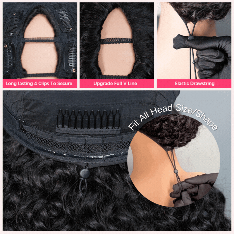 Geeta Kinky Curly Upgrade V part Wig Glueless With Invisi Drawstring 100% Human Hair Flash Sale