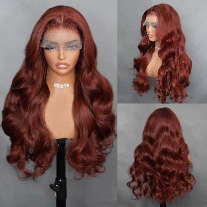 Reddish Brown Color 3D Body Wave 13x4 Lace Front Wig Put On and Go Invisi Drawstring Wig