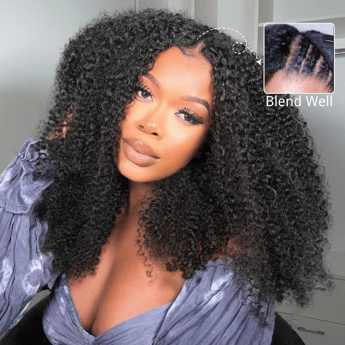 Geeta Kinky Curly Upgrade V part Wig Glueless With Invisi Drawstring 100% Human Hair Flash Sale