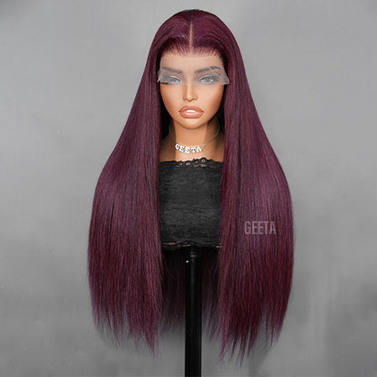 Straight 7x5 Lace Glueless Wig Burgundy Purple Black Cherry Invisi Drawstring Human Hair Wigs Daily Deal
