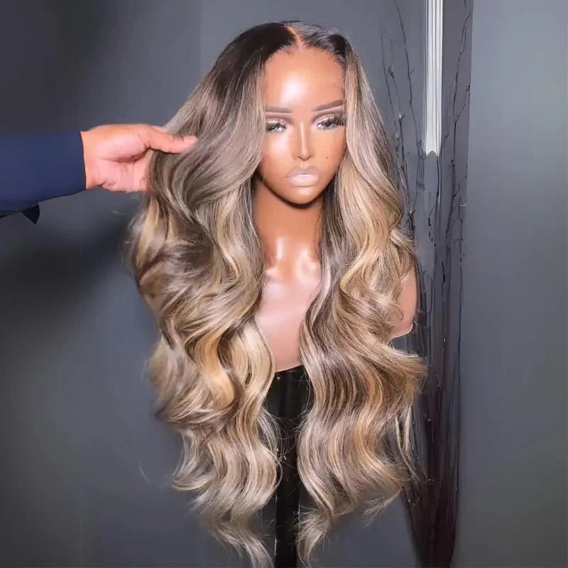 Highlight Blonde With Black Root Colored Wig 13X4 Lace Front Wig Human Hair Transparent Wig Pre Plucked Subscriber Exclusive Flash Sale