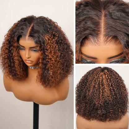 250% Density Kinky Curly 7x5 / 13x4 Lace Front Bob Wigs Glueless Human Hair Wig Flash Sale