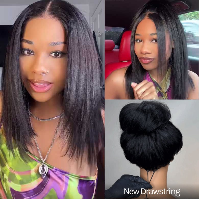 7x5 Lace Yaki Straight Glueless Put On And Go Short Bob Wig 13x4 Lace Frontal Invisi Drawstring Daily Deal