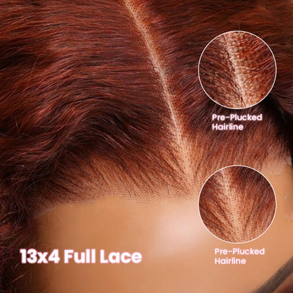 Reddish Brown Color 3D Body Wave 13x4 Lace Front Wig Put On and Go Invisi Drawstring Wig