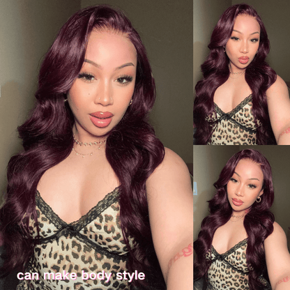 Straight 7x5 Lace Glueless Wig Burgundy Purple Black Cherry Invisi Drawstring Human Hair Wigs
