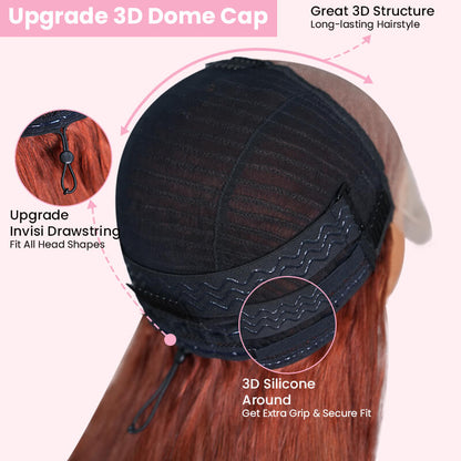 Reddish Brown Color 3D Body Wave 13x4 Lace Front Wig Put On and Go Invisi Drawstring Wig