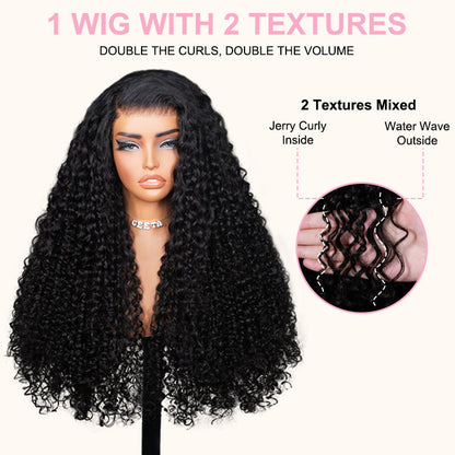 Water Wave & Curly Mixed 13x4 Pre-Everything Lace Frontal Human Hair Glueless Wig