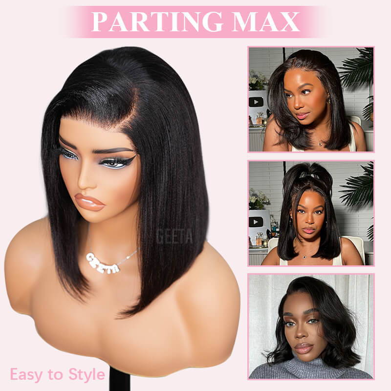 7x5 Lace Yaki Straight Glueless Put On And Go Short Bob Wig 13x4 Lace Frontal Invisi Drawstring Flash Sale