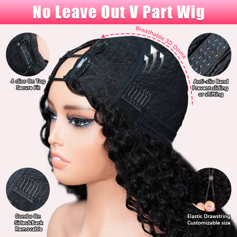 Geeta Kinky Curly Upgrade V part Wig Glueless With Invisi Drawstring 100% Human Hair Flash Sale