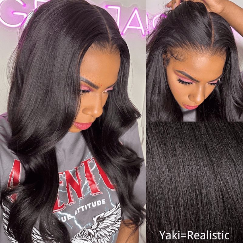 Geeta Yaki Straight 7x5 Glueless Lace Invisible Knots Put On and Go Invisi Drawstring Human Hair Wigs