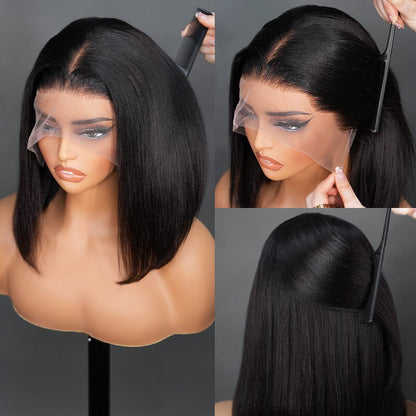 7x5 Lace Yaki Straight Glueless Put On And Go Short Bob Wig 13x4 Lace Frontal Invisi Drawstring Flash Sale