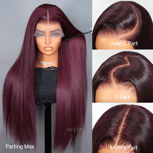 Straight 7x5 Lace Glueless Wig Burgundy Purple Black Cherry Invisi Drawstring Human Hair Wigs Daily Deal