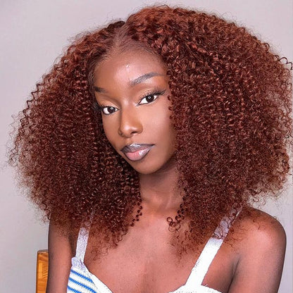 Reddish Brown 7x5 Lace Frontal Glueless Kinky Curly Invisi Drawstring Put On And Go Colored Wig