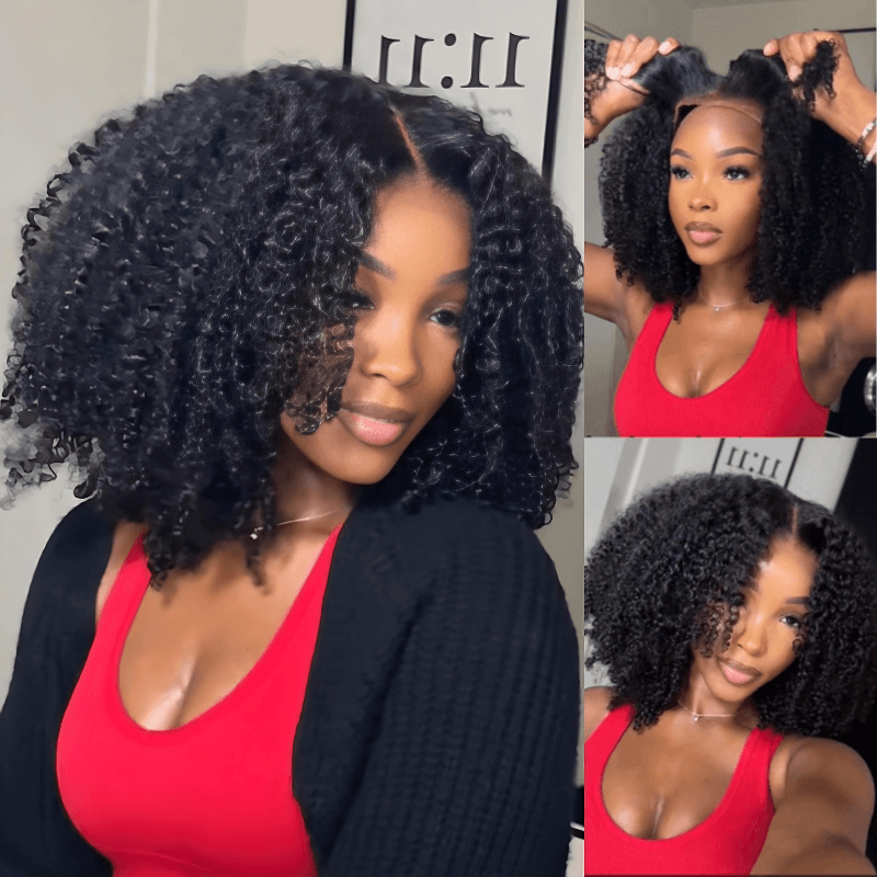 250% Density Kinky Curly 7x5 / 13x4 Lace Front Bob Wigs Glueless Human Hair Wig Flash Sale