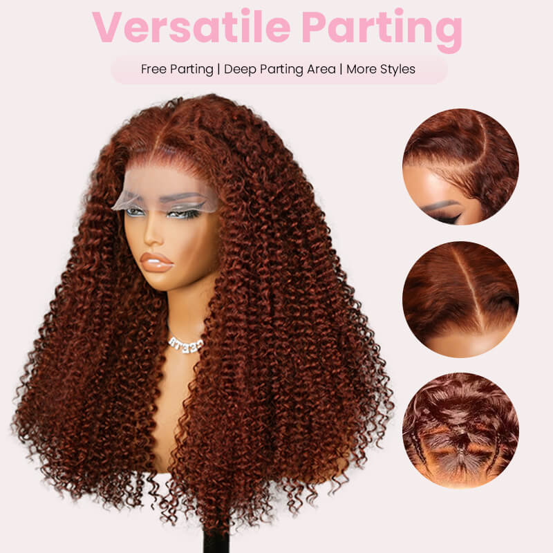 Reddish Brown 7x5 Lace Frontal Glueless Kinky Curly Invisi Drawstring Put On And Go Colored Wig