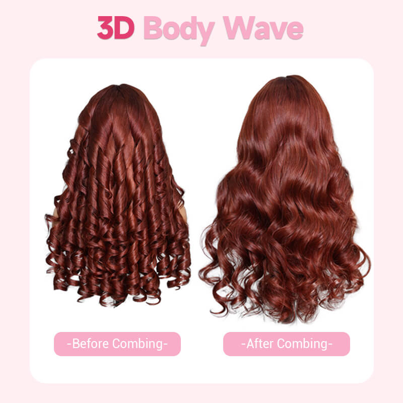 Reddish Brown Color 3D Body Wave 13x4 Lace Front Wig Put On and Go Invisi Drawstring Wig
