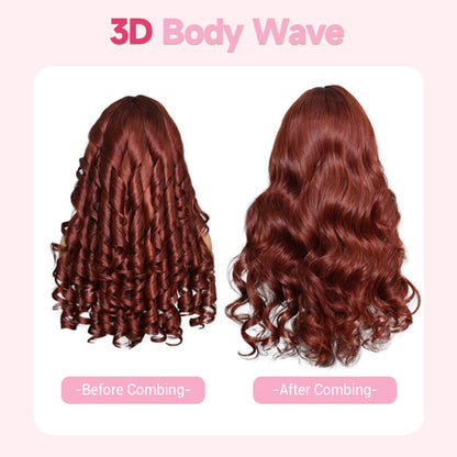 Reddish Brown Color 3D Body Wave 13x4 Lace Front Wig Put On and Go Invisi Drawstring Wig