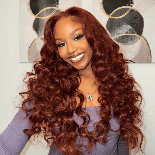 Reddish Brown Color 3D Body Wave 13x4 Lace Front Wig Put On and Go Invisi Drawstring Wig