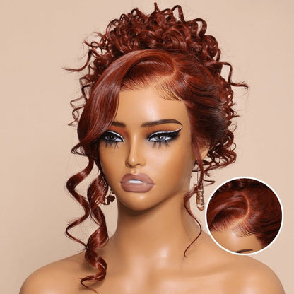 Reddish Brown Color 3D Body Wave 13x4 Lace Front Wig Put On and Go Invisi Drawstring Wig