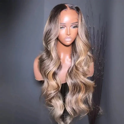 Highlight Blonde With Black Root Colored Wig 13X4 Lace Front Wig Human Hair Transparent Wig Pre Plucked Subscriber Exclusive Flash Sale