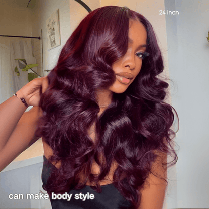 Straight 7x5 Lace Glueless Wig Burgundy Purple Black Cherry Invisi Drawstring Human Hair Wigs