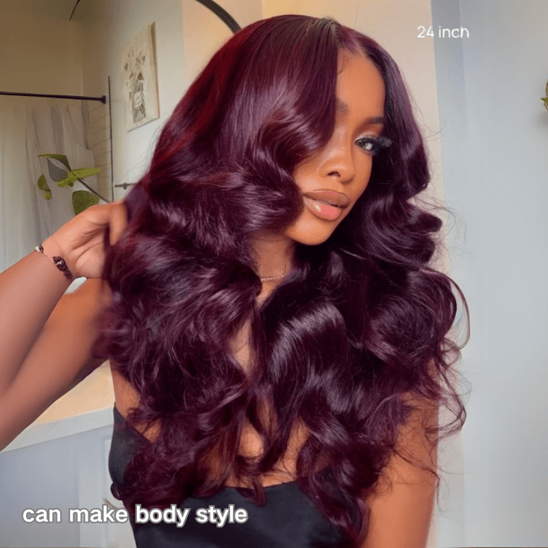 Straight 7x5 Lace Glueless Wig Burgundy Purple Black Cherry Invisi Drawstring Human Hair Wigs Daily Deal