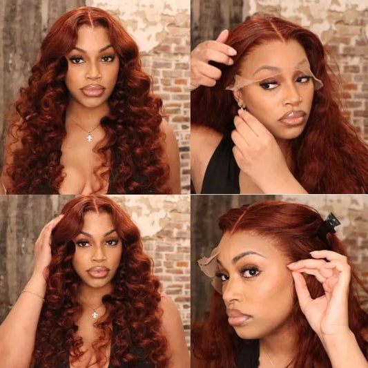 Reddish Brown Color 3D Body Wave 13x4 Lace Front Wig Put On and Go Invisi Drawstring Wig